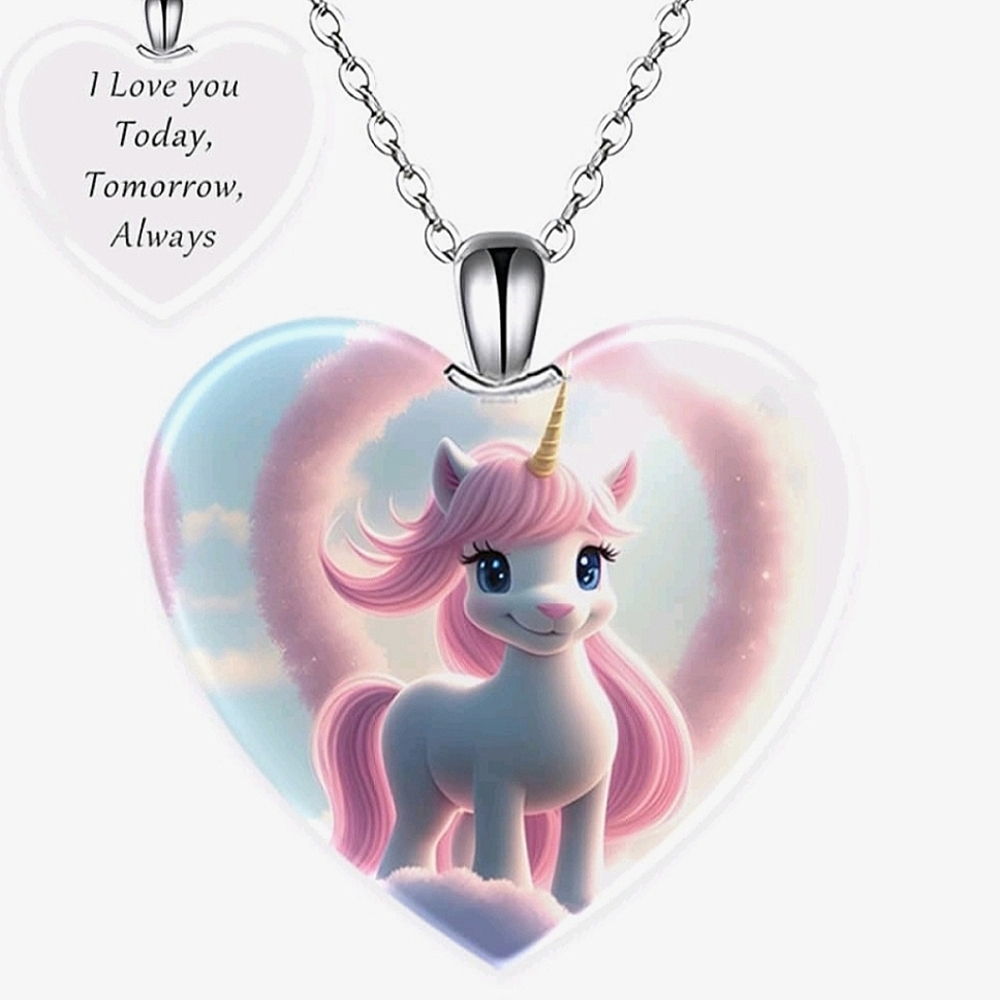 💖Heart-Shaped Unicorn Pendant Necklace - Picture 2 of 6